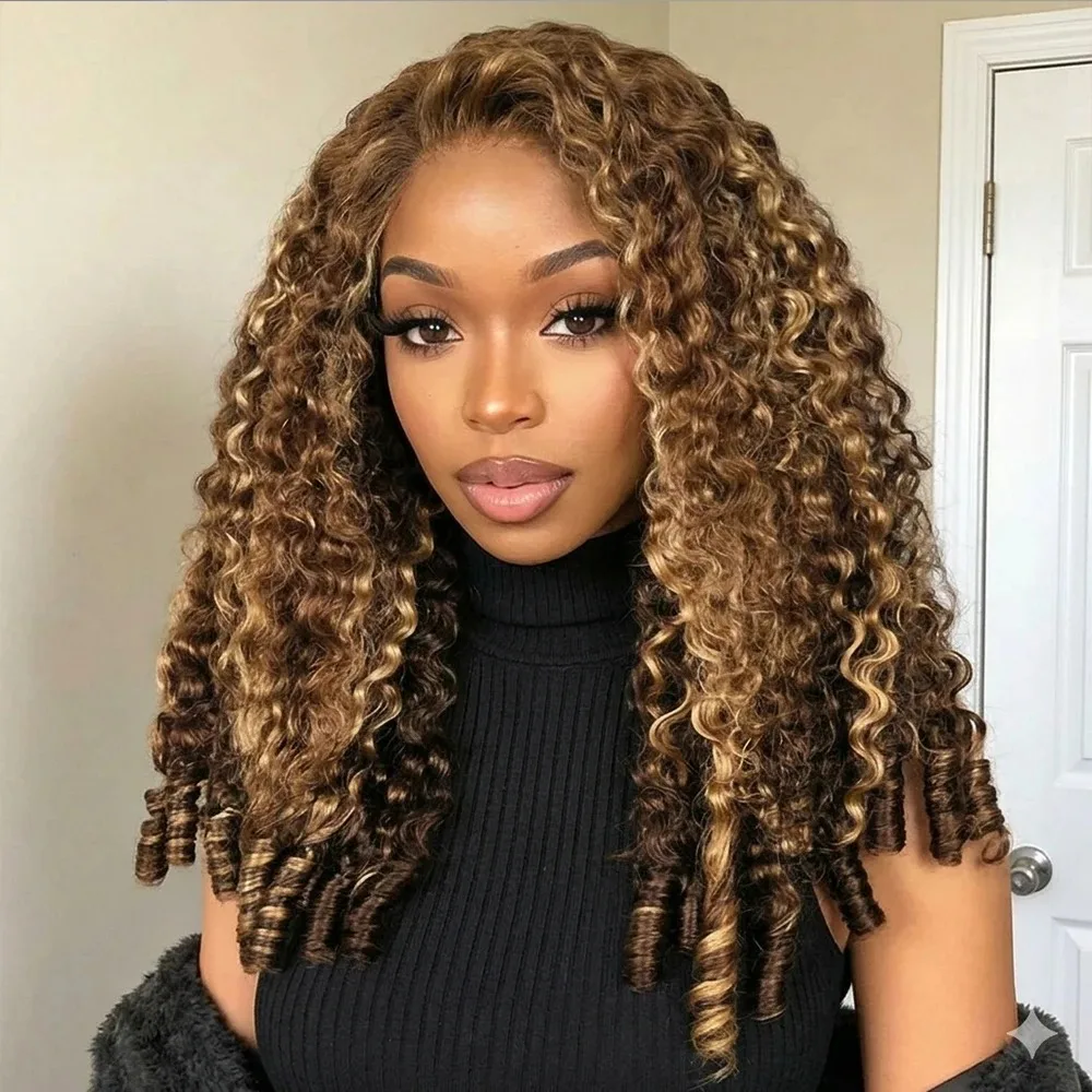 Image of Highlight Burmese Curly Halbperücke, 3-in-1 Wear-Go Halbperücke aus Echthaar mit Kordelzug und Spiralenden, halbperücke aus Echthaar, vollständig maschinell gefertigt.