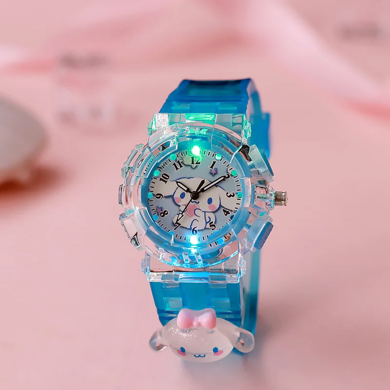 Sanrio Cartoon Children\'s Watch Around Kuromi My Melody Pudding Dog Luminous Electronic Watch Digital Pointer Quartz Watch.