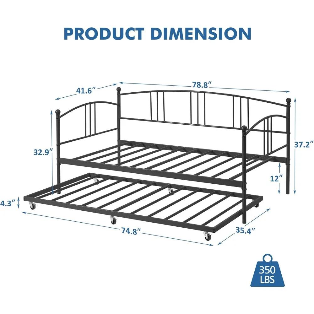 Twin Day Bed with Trundle Bed Twin, Metal Daybed with Trundle and Twin Trundle Bed