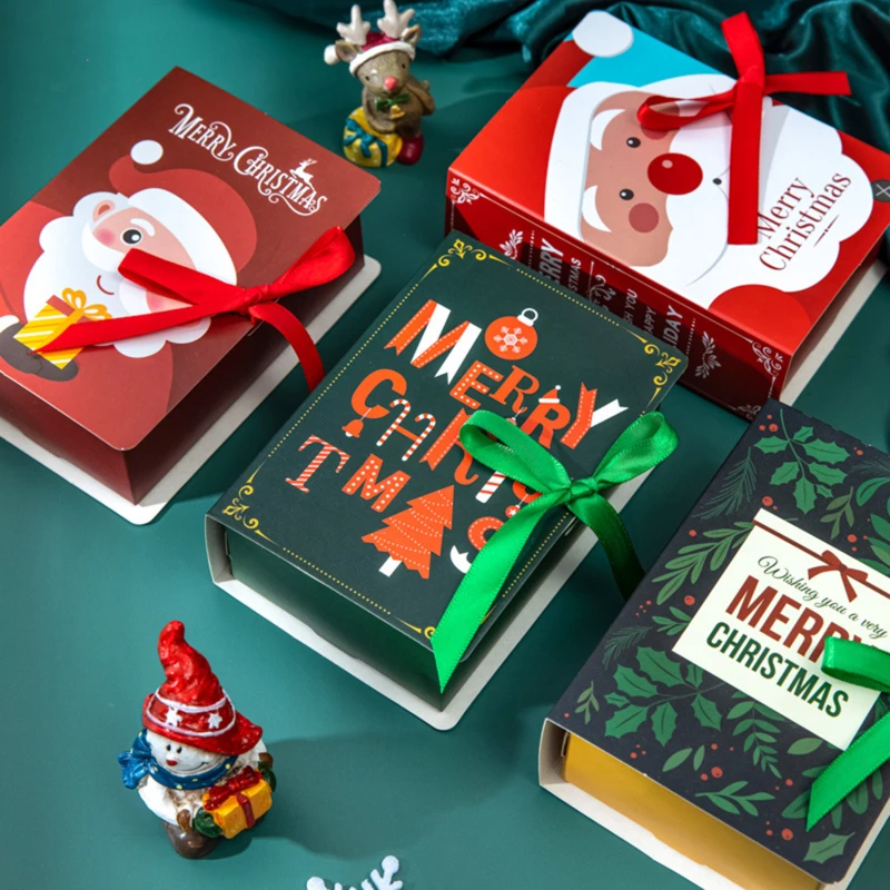 5Pcs Book Shape Merry Christmas Candy Boxes Bags Christmas Santa Claus Gift Box Navidad Natal Noel Party Decoration Supplies