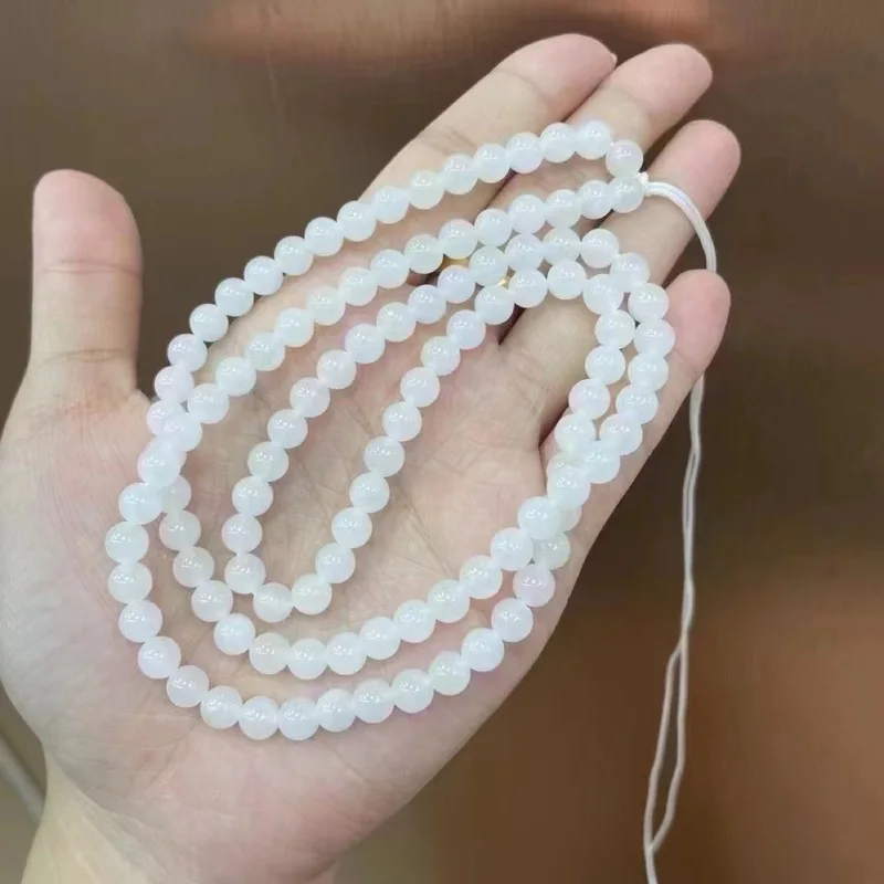 Natural Hetian White Jade 6Mm Long Chain 108 Buddha Beads With Fine Texture