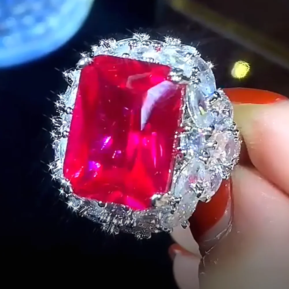 KQDANCE Created 12*16mm Emerald Ruby Ring With Big Red / Green Zircon Stone Diamond Wedding Party Jewelry For Women Wholesale