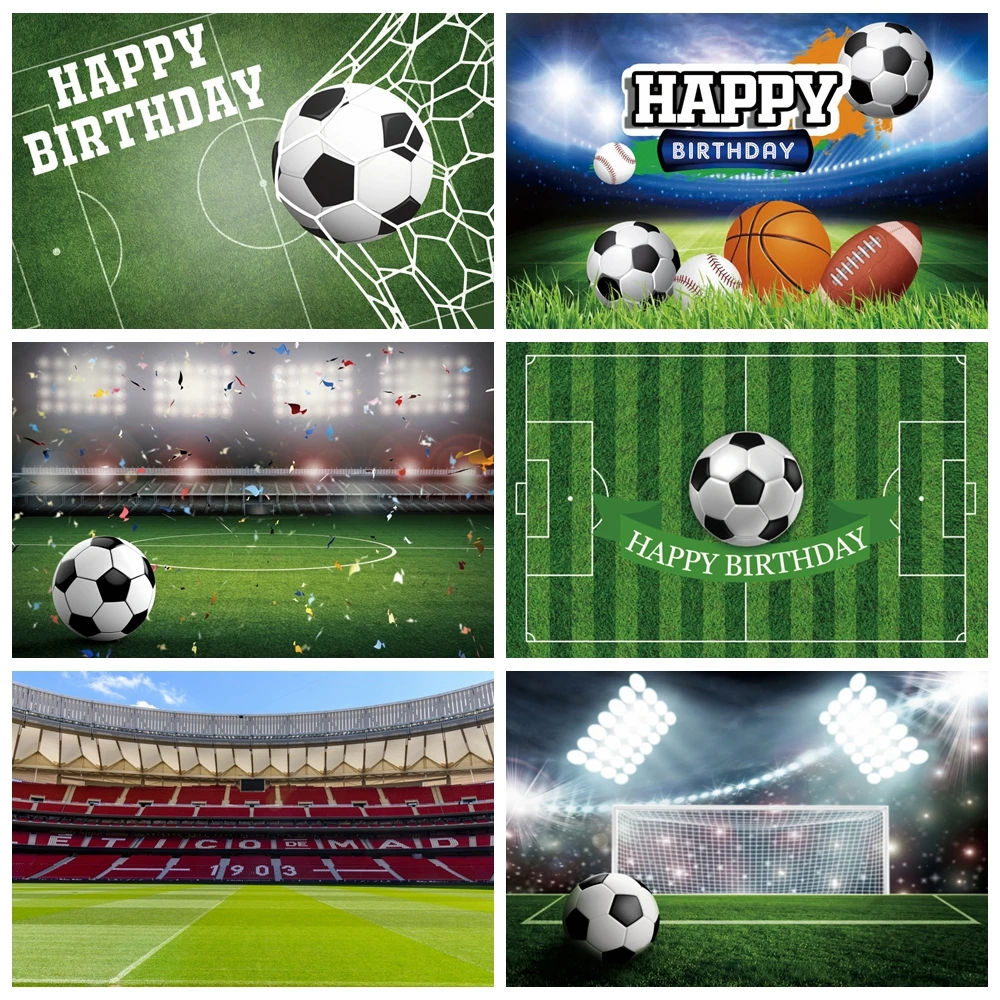 

Football Birthday Backdrop Soccer Field Stadium Grassland Baby Boy Portrait Photo Background Cake Table Banner Photography Props