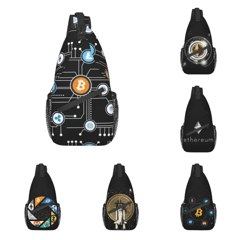 

Cryptocurrency Bitcoin Altcoin Blockchain Logo Sling Bag for Men Cool Ethereum Shoulder Crossbody Chest Backpack Hiking Daypack