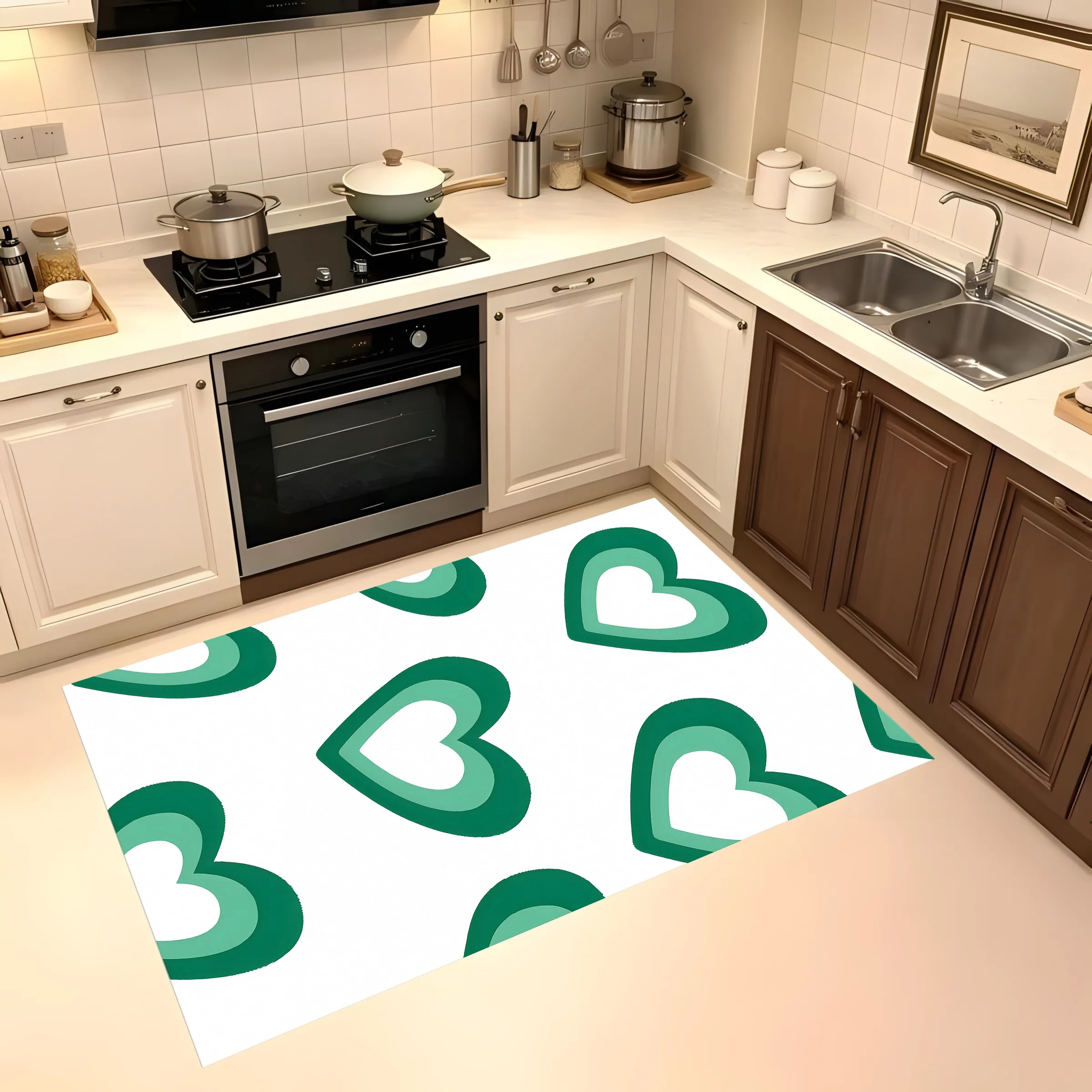 Gradient Green Openwork Heart Print Rug Soft Velvet Living Room Bedroom Home Decor Carpet