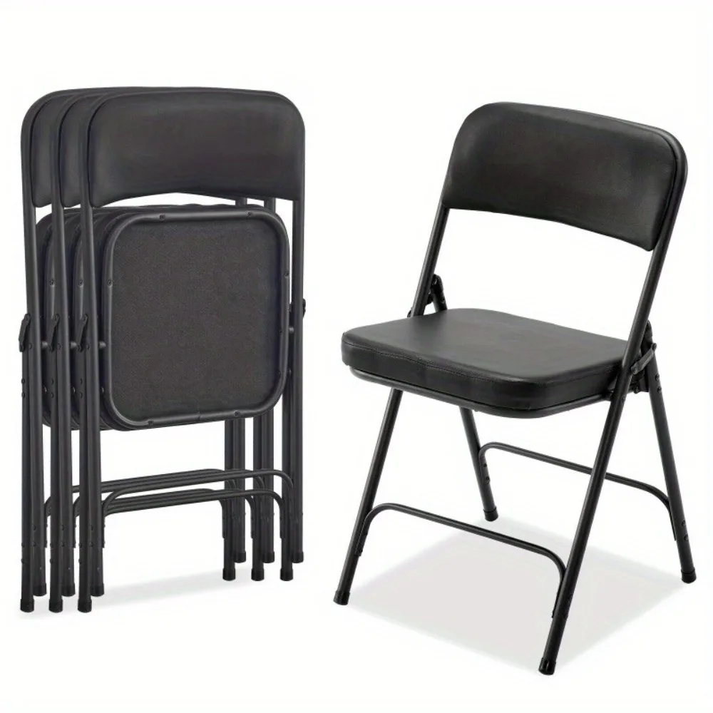 

2/4 Pack Padded Fabric Seat & Back Portable Stacking Folding Chairs Black