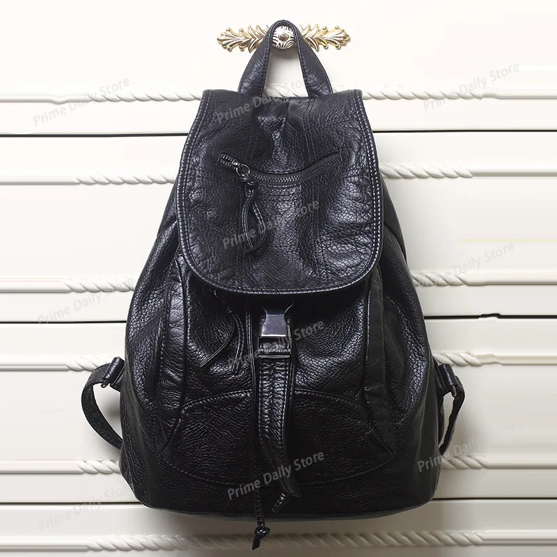Soft PU‑Leather Women Daypack, Large‑Capacity Travel Backpack, Casual School Rucksack for Teenage Girls
