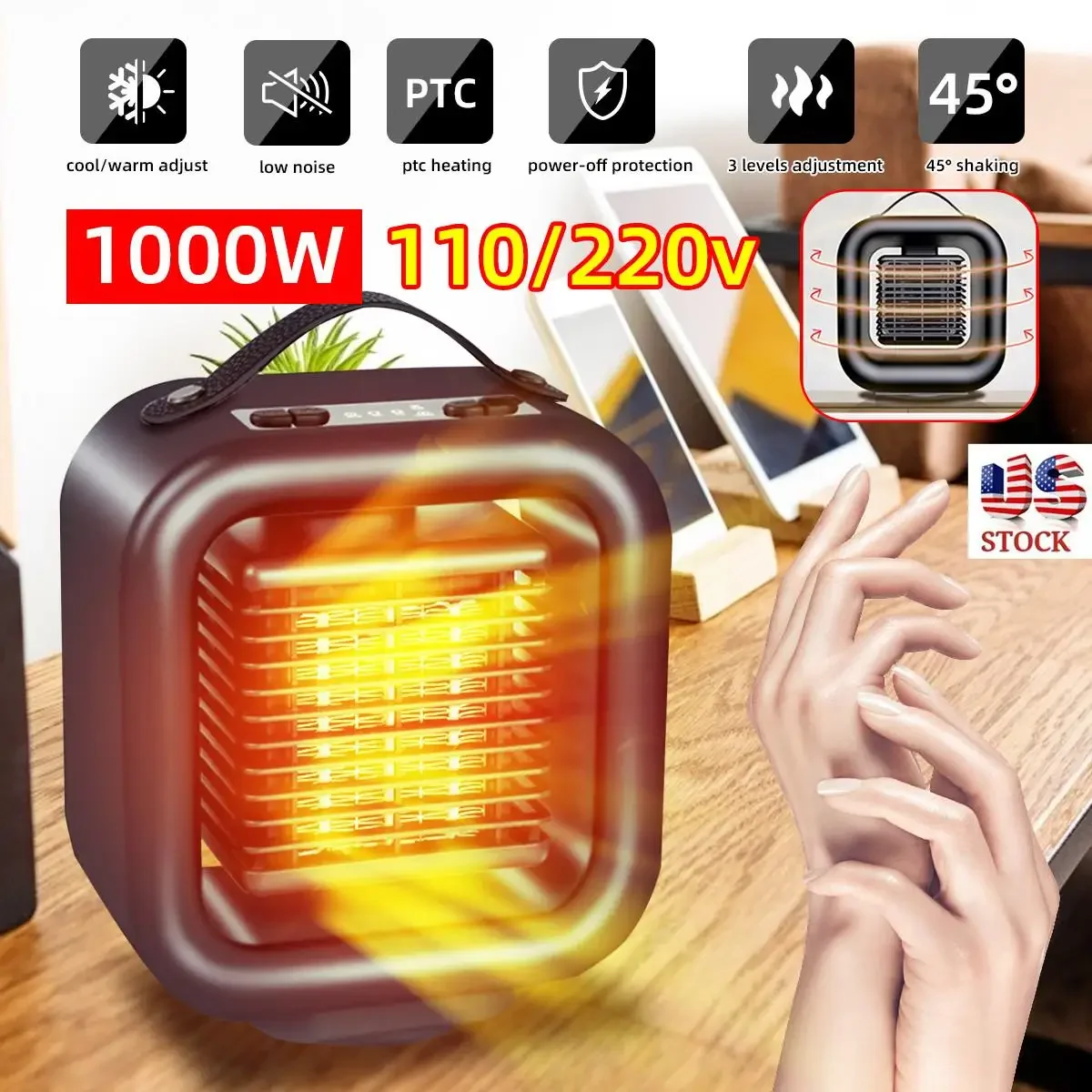 1000W Portable Electric Heater Fan Mini Stove PTC Ceramic Warmer - Household Indoor Heating Camping US