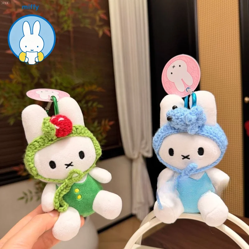 Kawaii Miffy Pendant Healing Fruit Vegetable Knit Hat Miffy Rabbit Handmade Yarn Headgeardoll Bag Charm Best Friend Gift