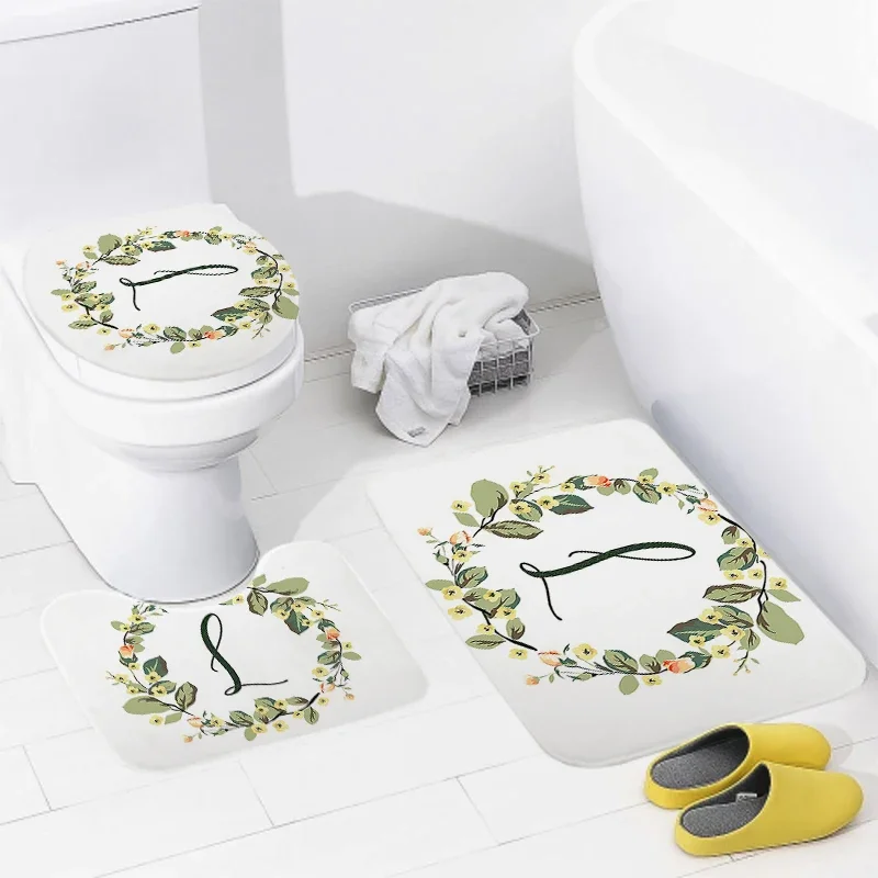 3pcs Letters and wreaths home bathroom floor mats Bath mat modern bathroom accessories rug Toilet mat Bathtub anti-slip carpet