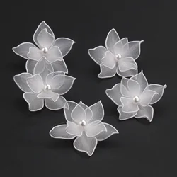 Handmade White Silk Flower Hairpins Elegant Wedding Hair Jewelry Bridal Headdress Floral Hair Clips Women Pearls Headpieces