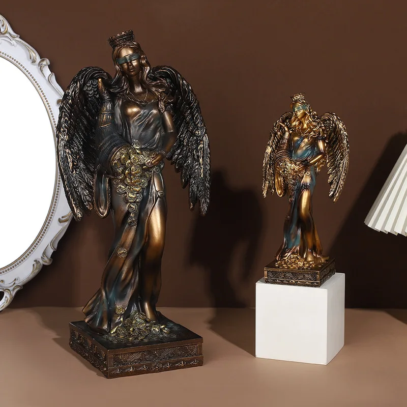 

Mythological Greek Wealth Goddess Resin Sculpture - Handmade Decorative Figurine Angel-Inspired Ornament Wine Cabinet & Study