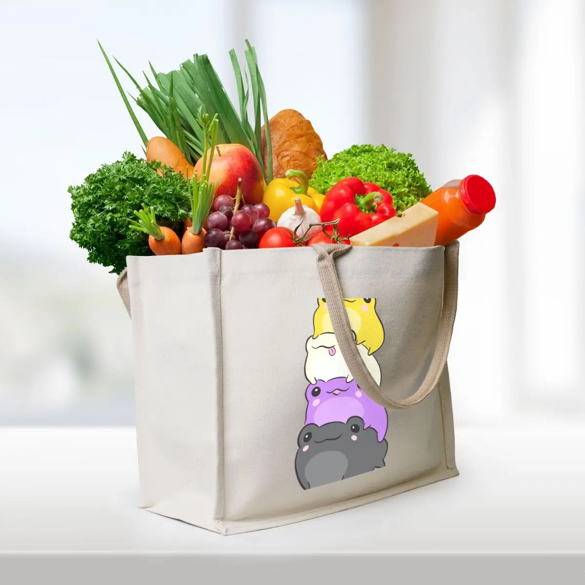 Cute Nonbinary Pride Frog Pile: A Kawaii Aesthetic in Subtle Enby NB Flag Colors Tote Bag tote bag university