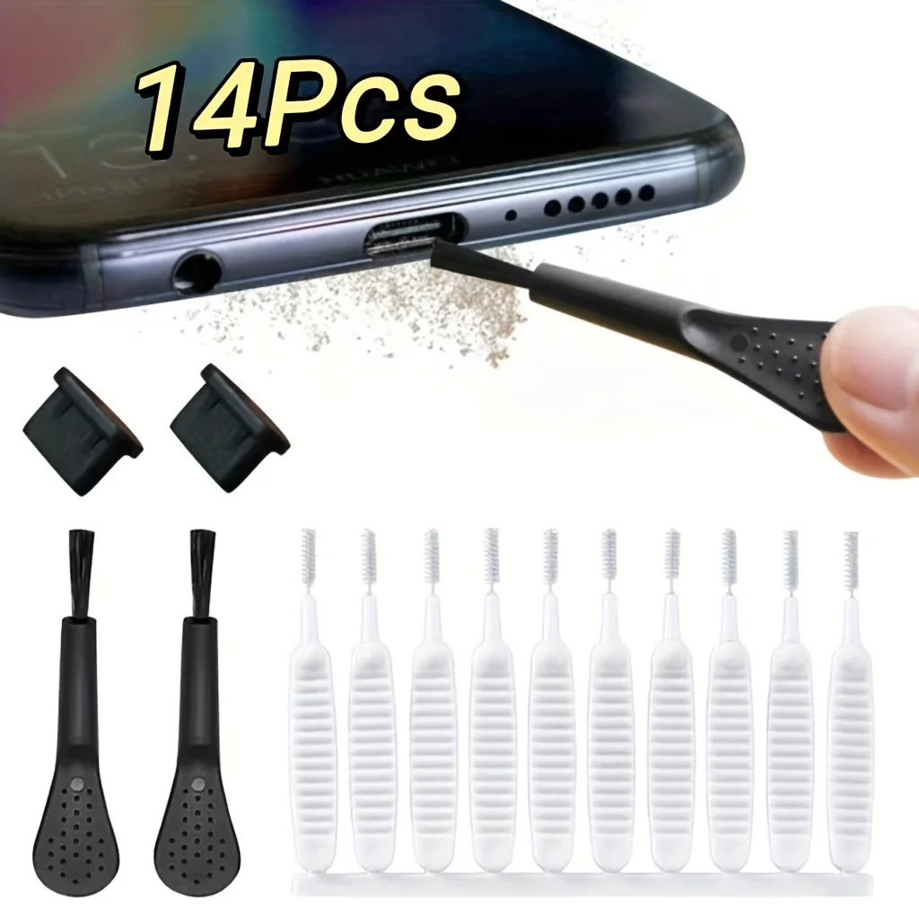 14pcs Mobile Phone Charging Port Dust Plug Removal Cleaner Kit For IPhone  Samsung Universal Phone Dustproof Cleaning Brush