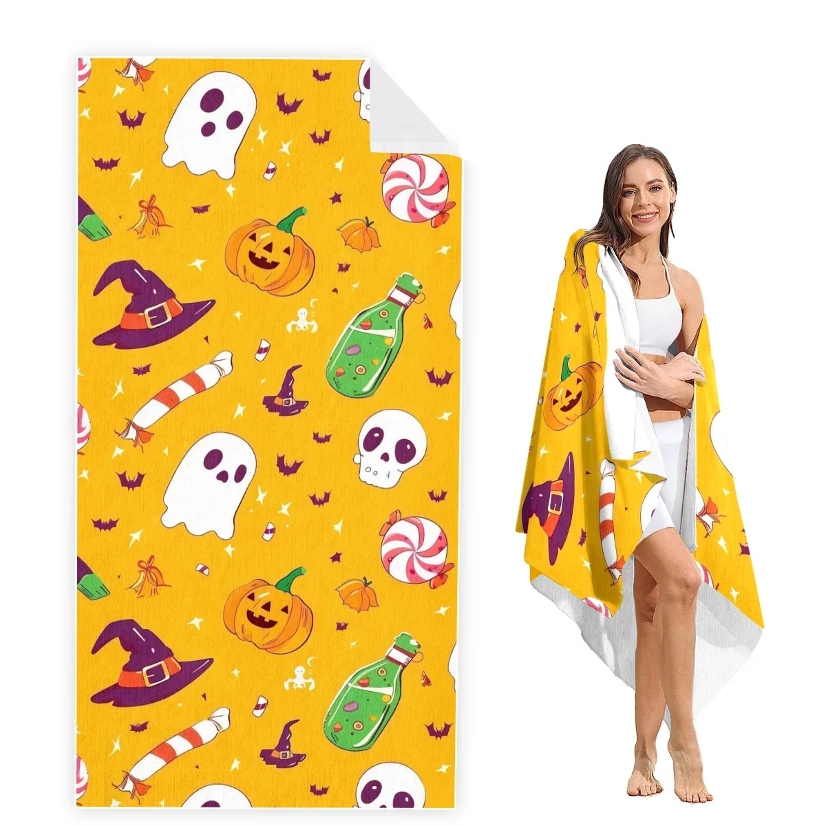 

Hallowmas Beach Towel Oversized, Super Absorbent Sand Free Thick Microfiber Beach Towel,Beach Towels for Kids,Men,Women