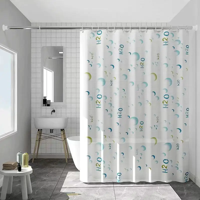 

Shower Curtains 180cm PVC H2O Water Print Modern Style Bathroom Curtain with Hooks Waterproof 71 Inches Shower Curtain Daily