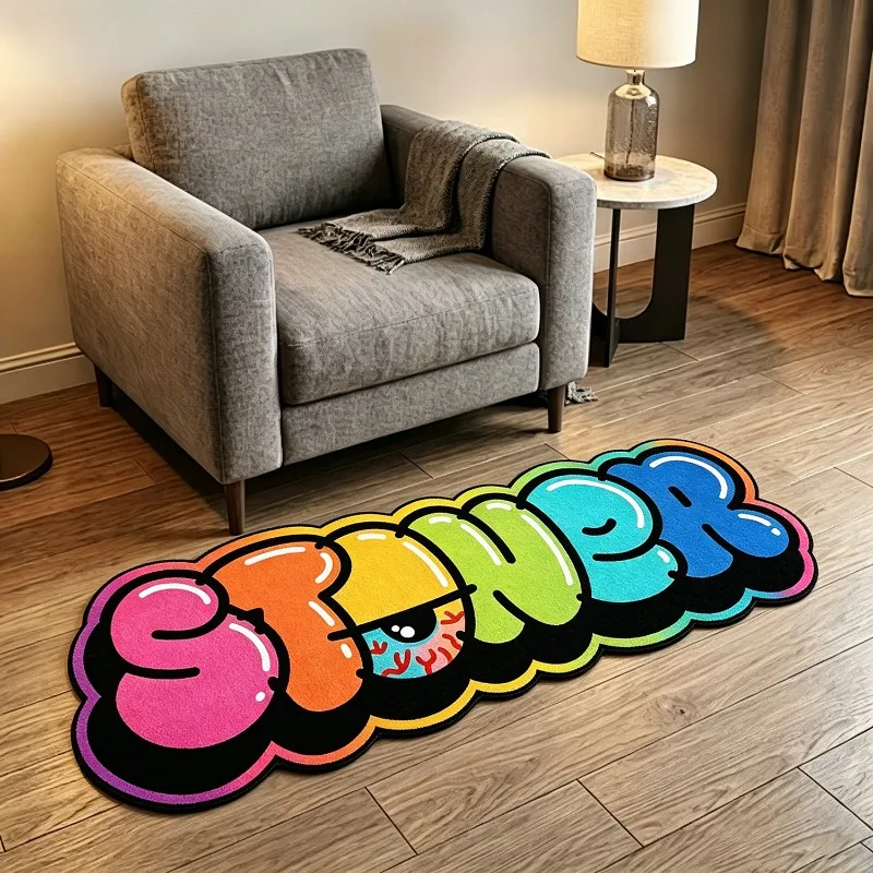 American Street Art Letter Pattern Rug Creative Rainbow Graffiti Bedroom Bedside Plush Floor Mat Home Decor Living Room Carpet
