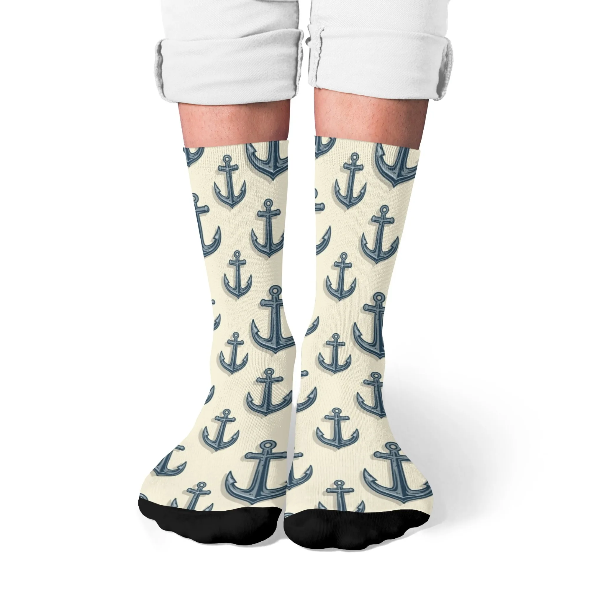 

Морские мужские носки до щиколотки, темно-синие бежевые удобные дышащие носки моряка с принтом якоря, уникальный подарок для мужчин