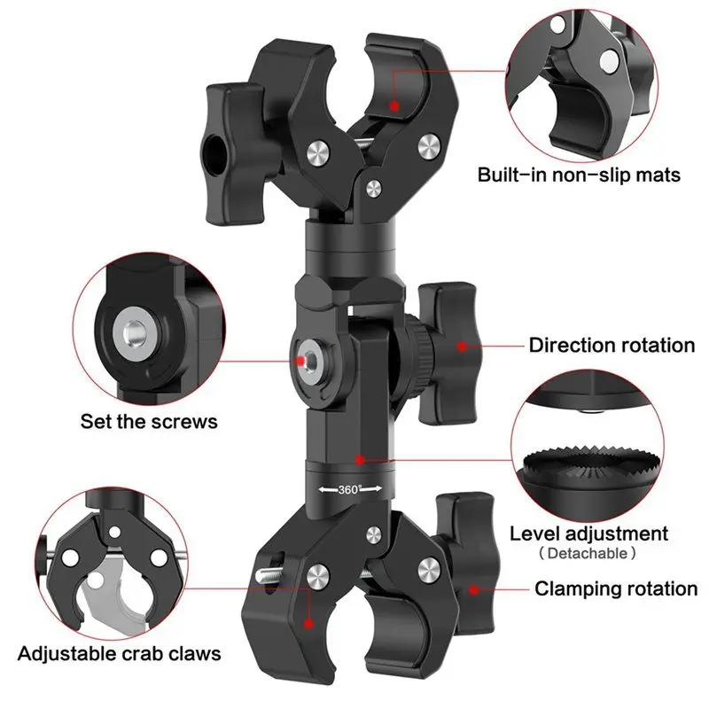 2X Double Clamp Mount Bracket Magic Arm Clamp For Gopro Insta 360 Camera Monitor Led Light Selfie Stick Bracket