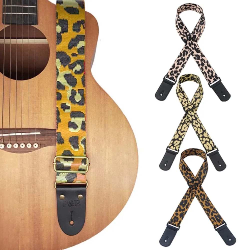 Nylon Guitar Strap Jacquard Adjustable Electric Guitar Shoulder Belt Instrument Accessories Leopard Style Bass Shoulder Band