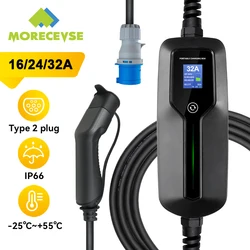 Morec cargador EV portátil para coche eléctrico, caja de carga de vehículo eléctrico, Cable de carga, enchufe CEE, EVSE, 7KW, tipo 2, 32A