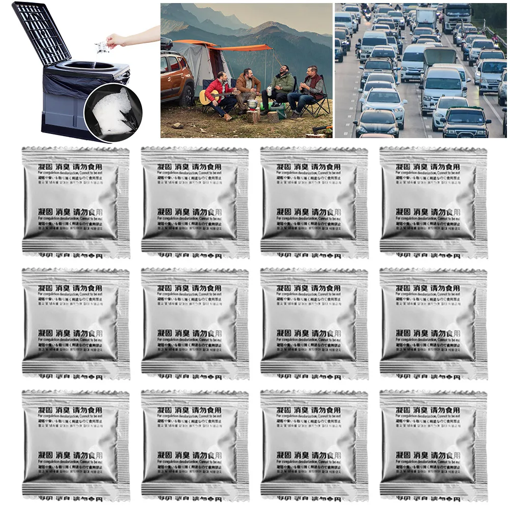 12Pcs Liquid Waste Gelling Deodorizing Powder Camping Toilet Chemicals Portable Toilet Powder Poo Gel for Outdoor Camping Hiking