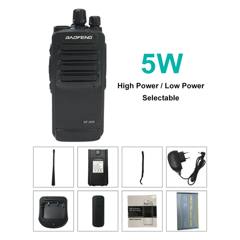 Baofeng A68 5W UHF 400-470MHz 1800mAh High Power Walkie Talkie 16CH Transceiver Long Distance Portable FM Ham Radios