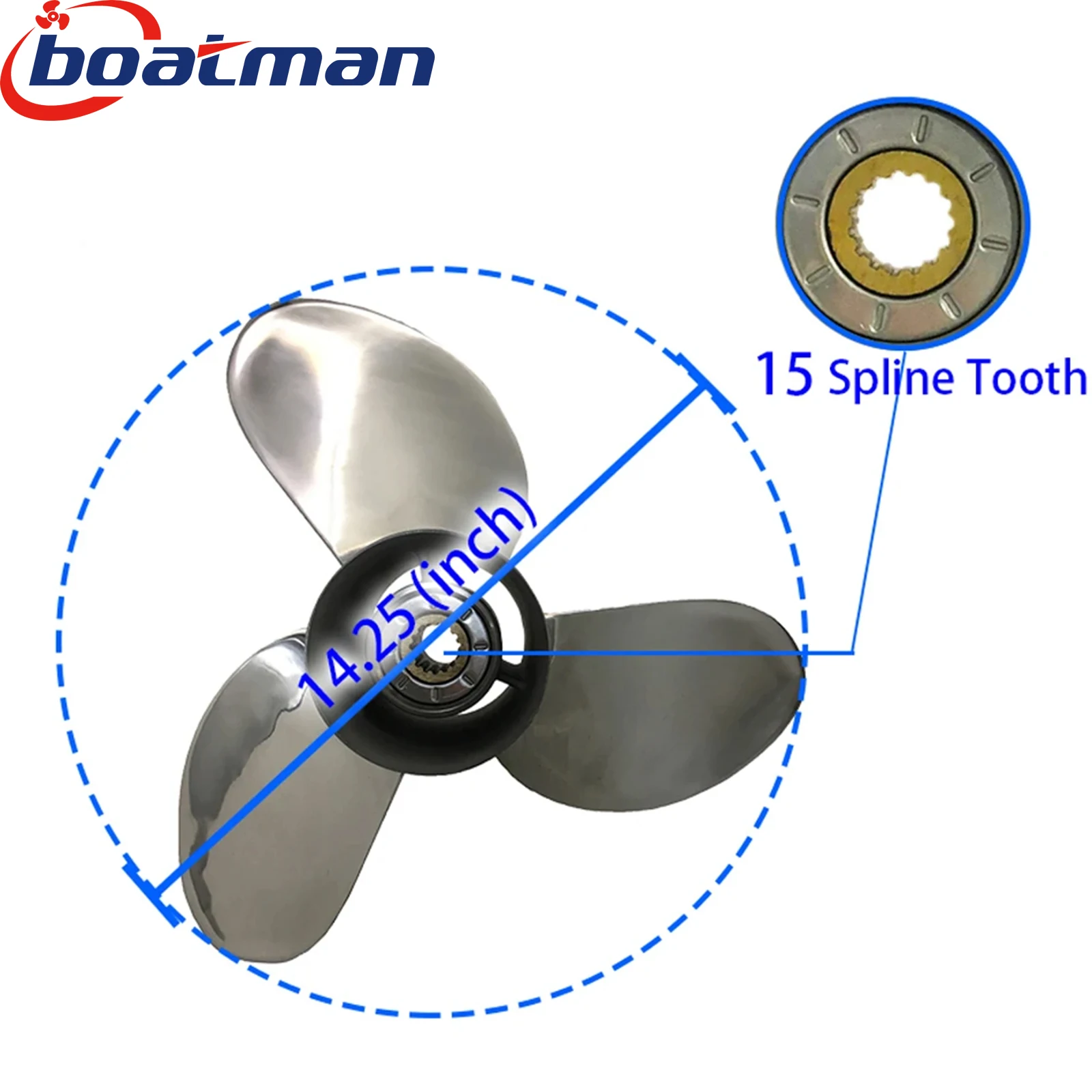 BoatMan 14 1/4x17 Outboard Propeller For Honda RH 115HP-250HP Boat Engine Stainless Steel 3 Blade 58133-ZY3-A17AH Boat parts RH