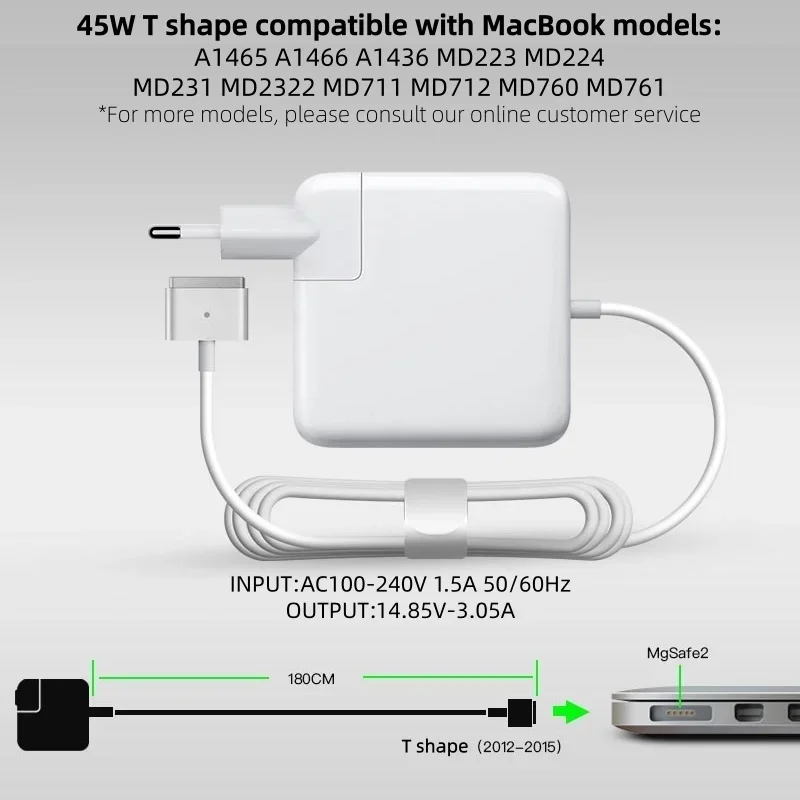 Upgraded 45W Magsafe 2 Charger for MacBook Air Pro, High-Speed Safe Charging, CE/FCC Certified (Compatible with A1465, A1466) image 6