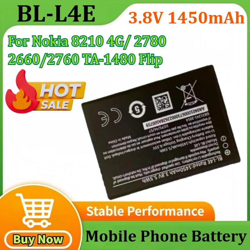 

New 3.8V 1450mAh 5.5Wh BL-L4E Battery for Nokia 8210 4G/ 2780/2660/2760 TA-1480 Flip Mobile Phone Batteries