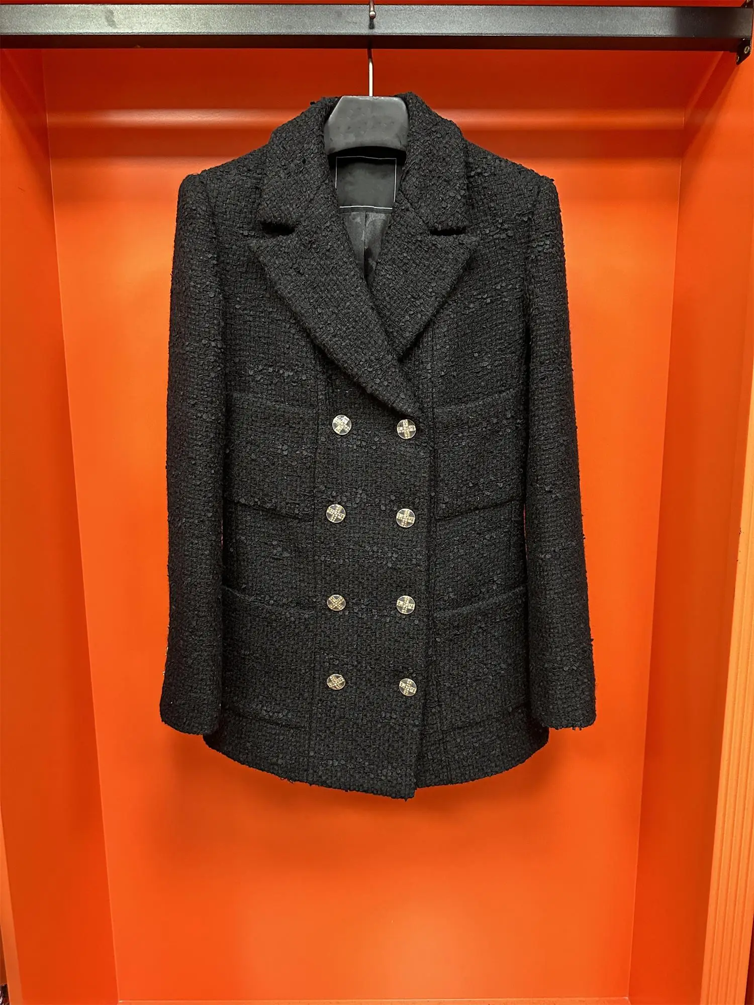 

Весна 2024, модное твидовое пальто, женская трикотажная верхняя одежда на пуговицах, средней длины, прямой крой, ветер для поездок на работу