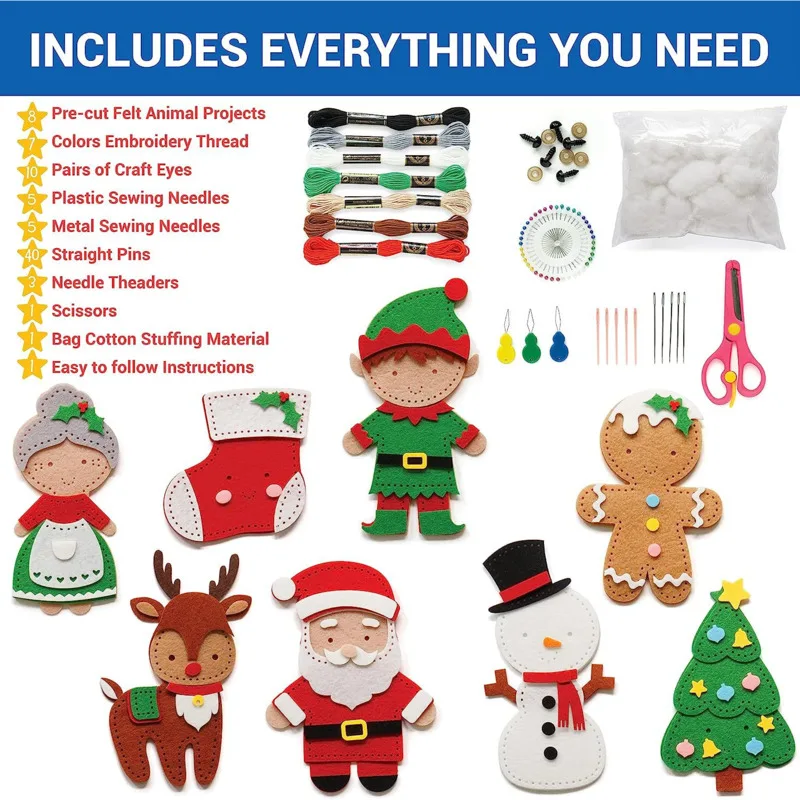 Hot Sale Kids Sewing Kit Felt Christmas DIY Crafts Girls Boys Educational Sewing Kids Art Craft Kits Beginners Felt Kids Sewing