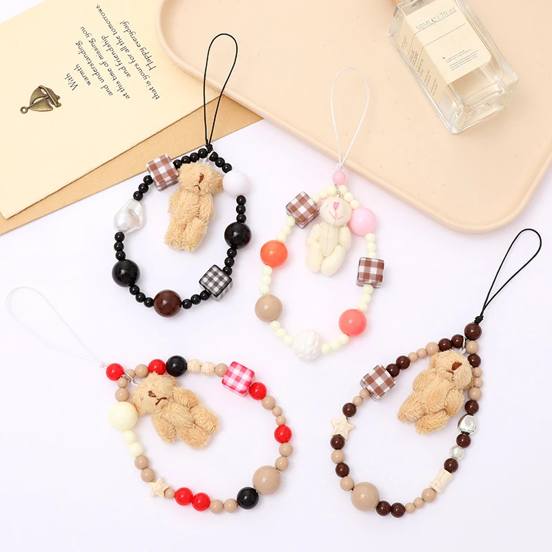 Colorful Beaded Little Bear Keychain Camera Lanyard Mobile Phone Case Anti-lost Lanyard Universal Mobile Phone Chain Gifts