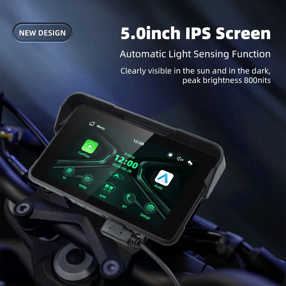 5 inch Portable Digital Motorcycle Dashboard GPS Motorcycle Navigation Display Screen Wireless CarPlay Moto Android Auto