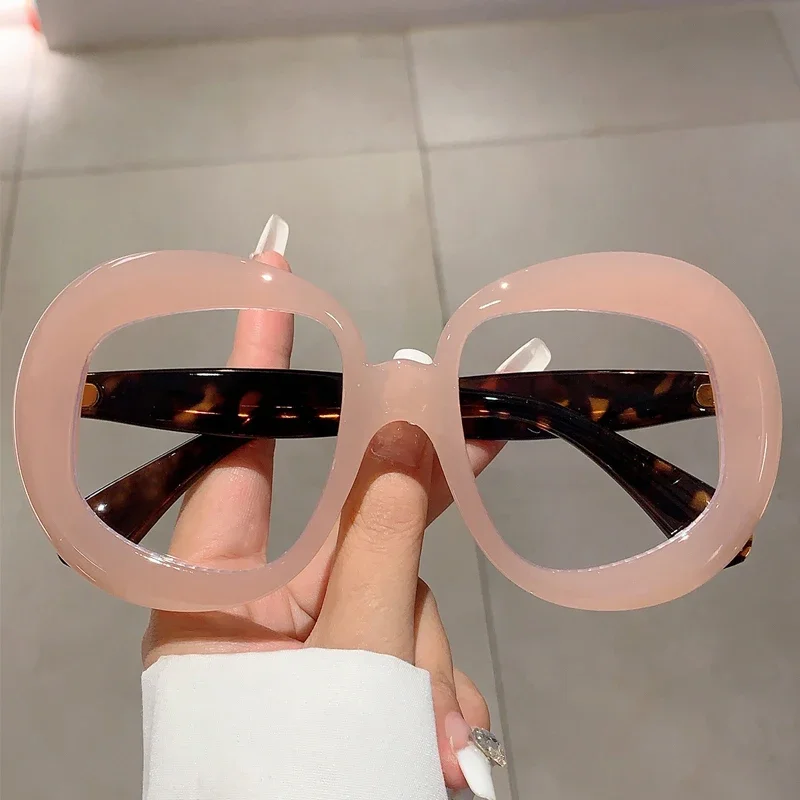 KAMMPT New Oval Eyeglasses Candy Color Oversized Fashion Vintage for Women Trendy Brand Design Non-prescription Eyewear