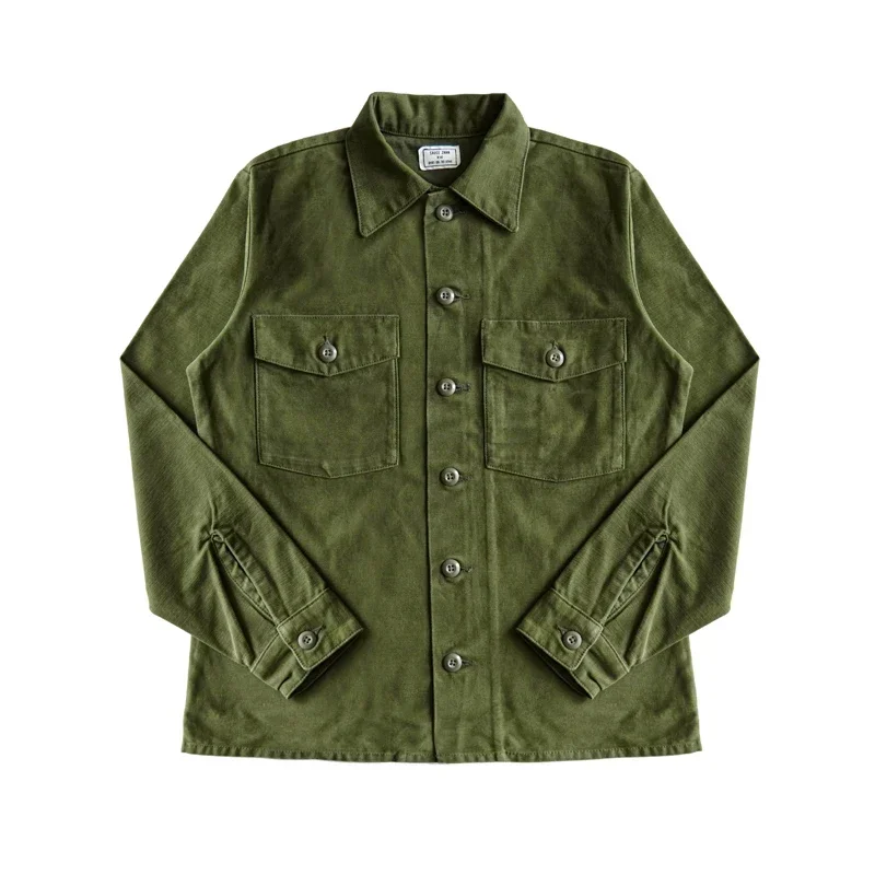 SAUCE ZHAN Mens Shirt OG107 Fatigue Utility Shirt U.S. Army Vietnam Overalls Shirt Replica VINTAGE Satin Cotton Slim Fit