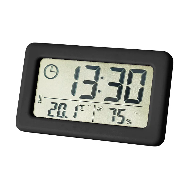 Mini cyfrowy zegar z wyświetlaczem temperatury i wilgotności - przenośny zegar biurkowy LED, cienki mały budzik