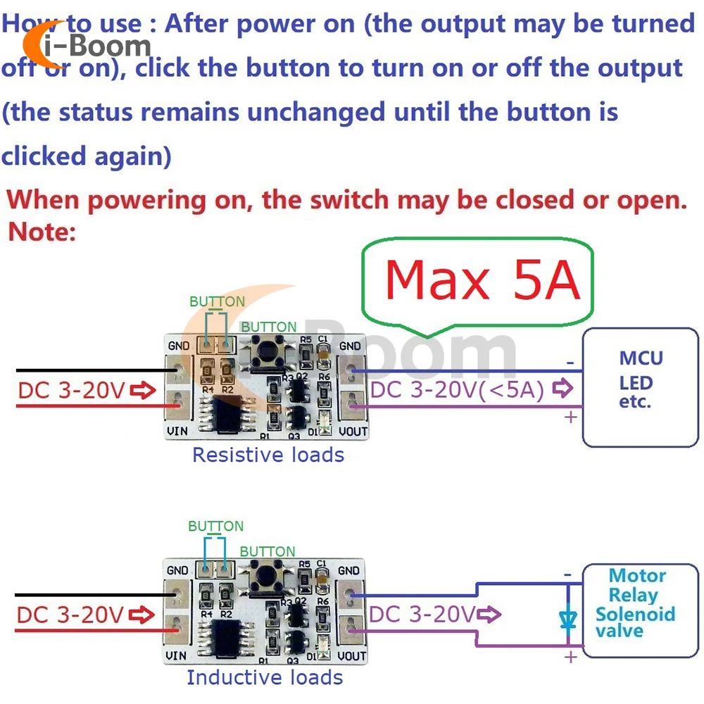 Dc 3-20v 5000ma bistable auto-travamento interruptor módulo led controlador relé toque placa eletrônica