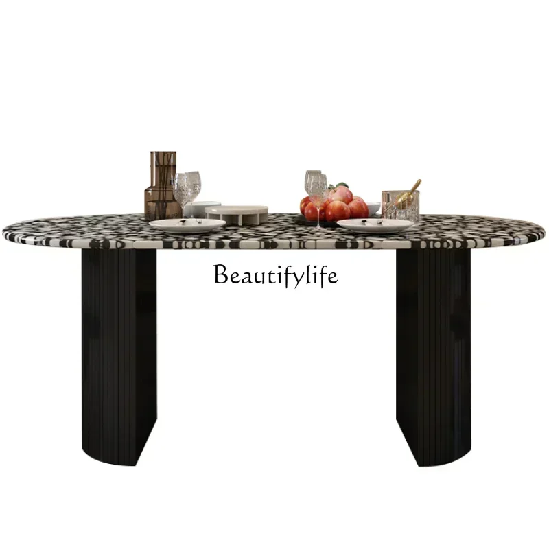 

French Entry Lux Terrazzo Dining Table Marble Oval Simple Vintage Dining Table