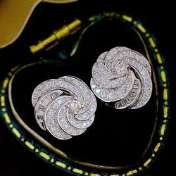 Huitan Circle Design Stud Earrings Full Paved Dazzling CZ Luxury Silver Color Women Earrings Wedding Fashion Versatile Jewelry