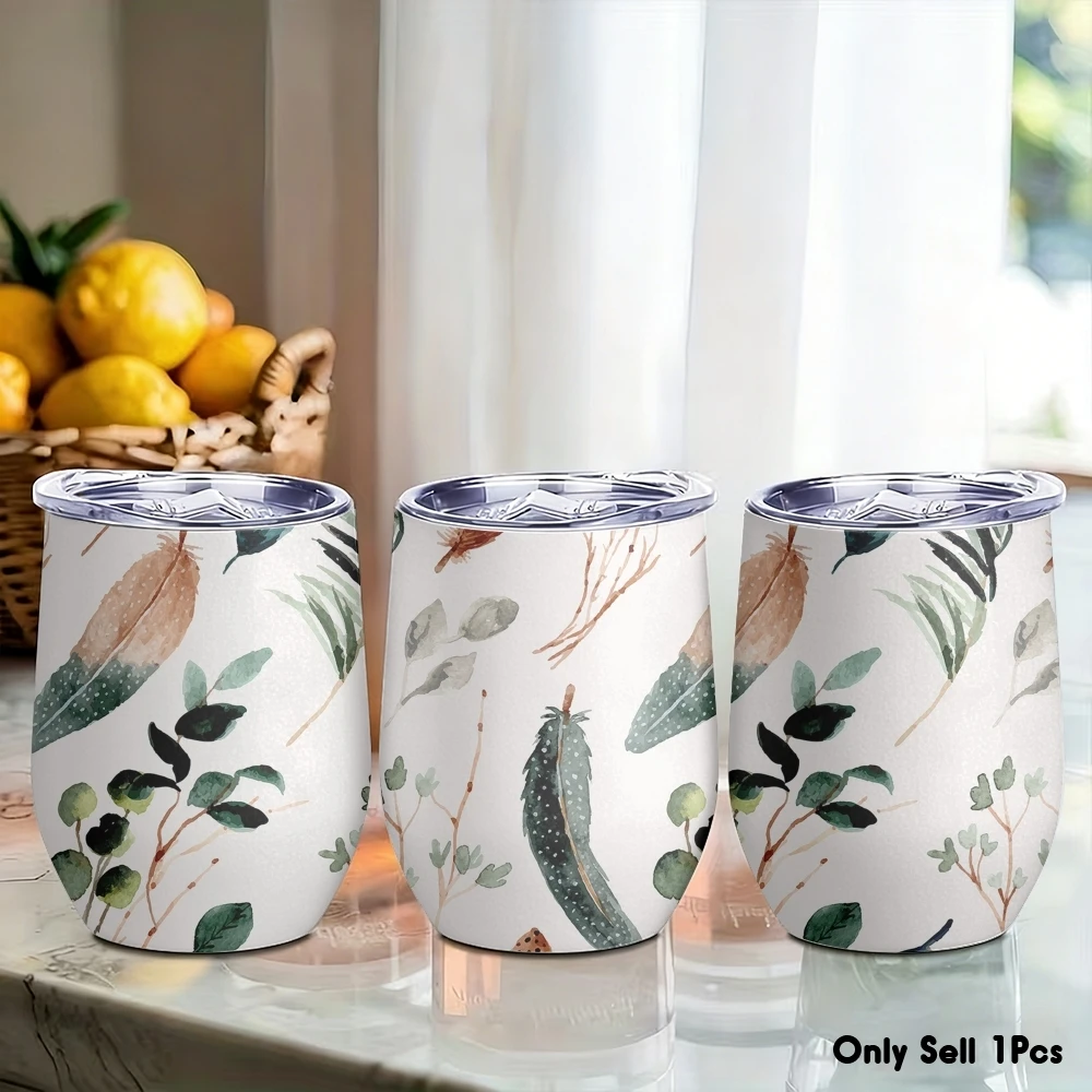 Abstract Boho Pattern Vacuum Flasks 12oz Eggshell Cup With Lid Portable Coffee Cups Travel Household Office Drinking Mug