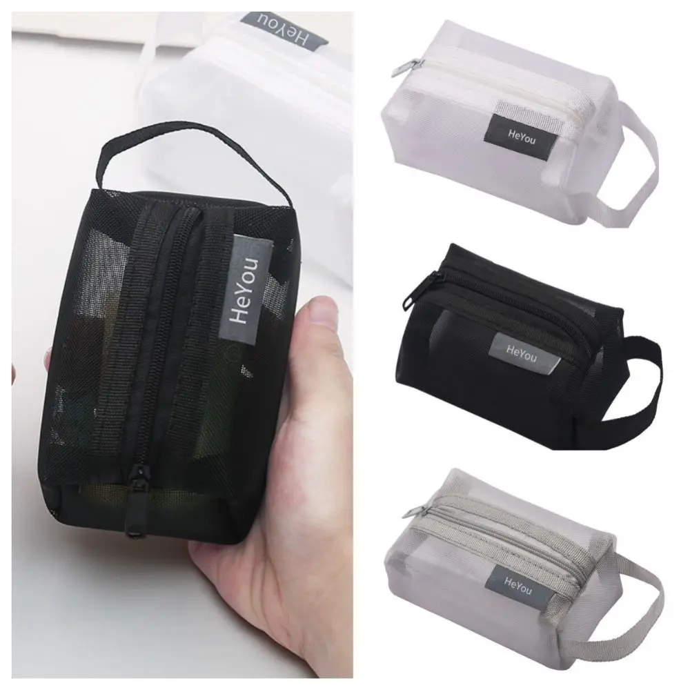Transparent Mesh Storage Bag ID Credit Card Holder Zipper Pouch Small Coin Purse Stationery Storage Bag Key Bag