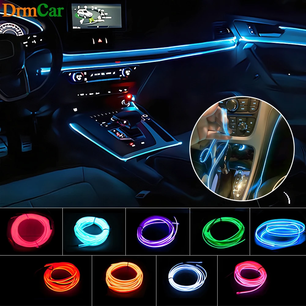 

1/2/3/5M Car Interior Lighting LED Strip Door Decoration Wire Rope Tube Line Flexible Neon Atmosphere Light Bar Auto Accessories