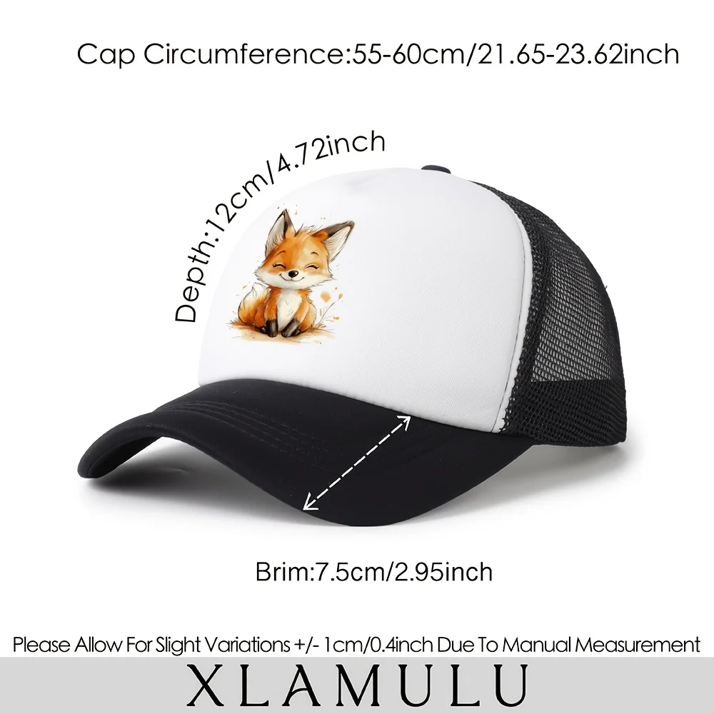 1pc Men's Cute Fox Printed Mesh Trucker Hat, Multiple Color Options, Soft Breathable Fabric, Adjustable