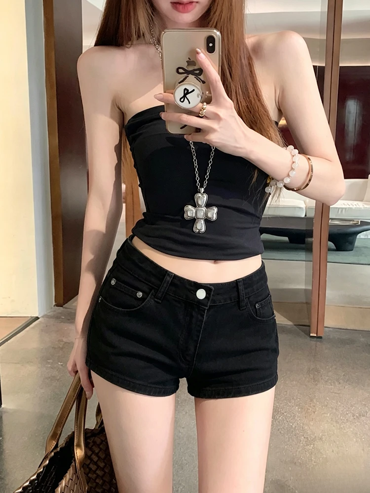 Low Waist Black Denim Shorts Women's Sexy Hot Pants Tight Fitting Butt Lifting Slimming Ultra Short Hot Summer New Arrival