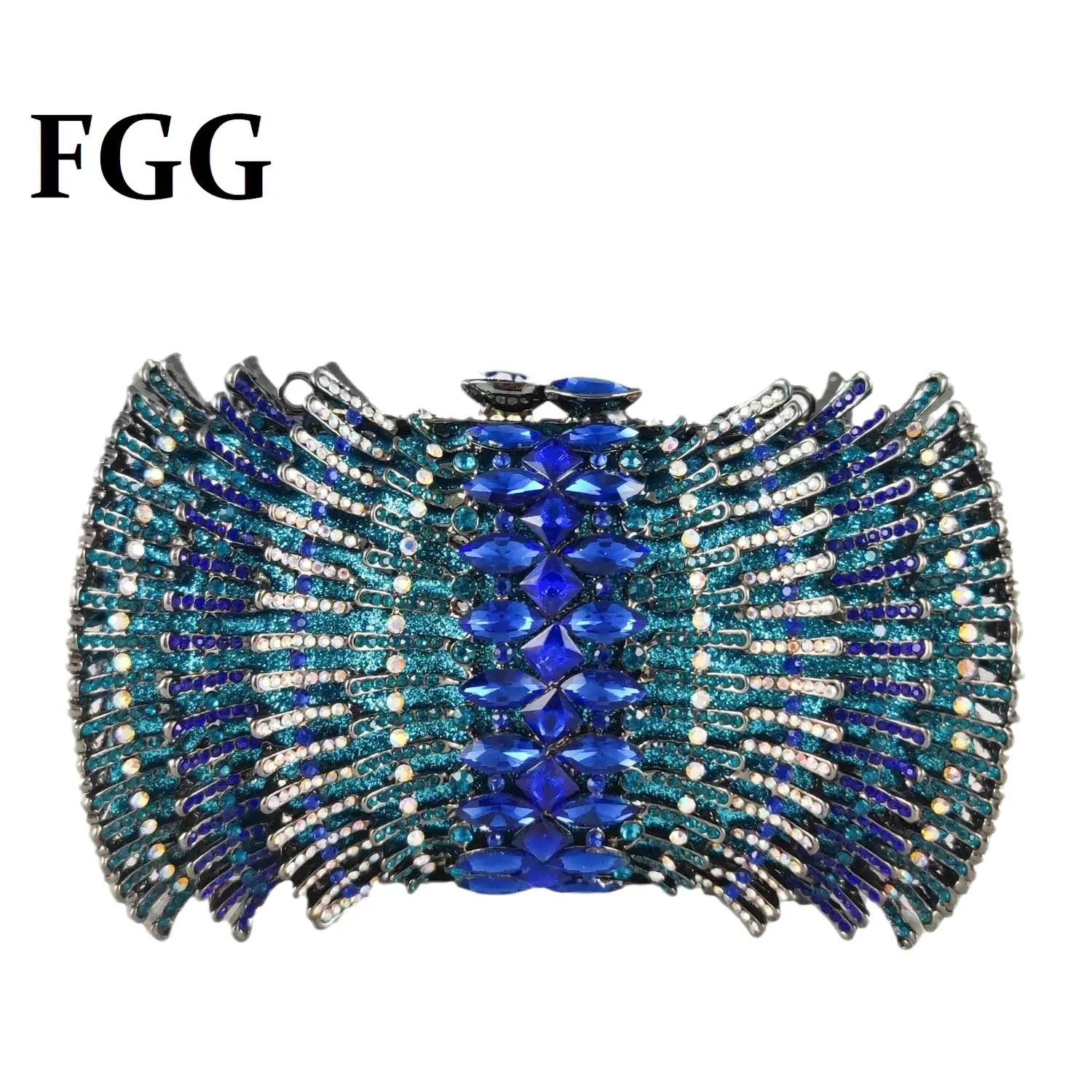 Boutique De FGG Navy Blue Women Crystal Clutch Evening Bag Formal Party Dinner Rhinestone Handbags Bridal Wedding Clutch Purse