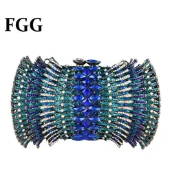 Boutique De FGG Navy Blue Women Crystal Clutch Evening Bag Formal Party Dinner Rhinestone Handbags Bridal Wedding Clutch Purse