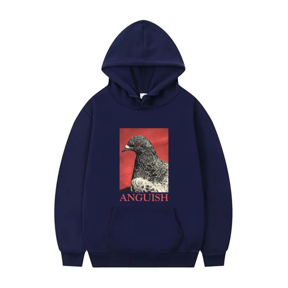 Anguish Hoodie Cute Funny Meme Pigeon Print Sweatshirt Men Women's Casual Oversized Pullover Tracksuit Unisex Vintage Hoodies