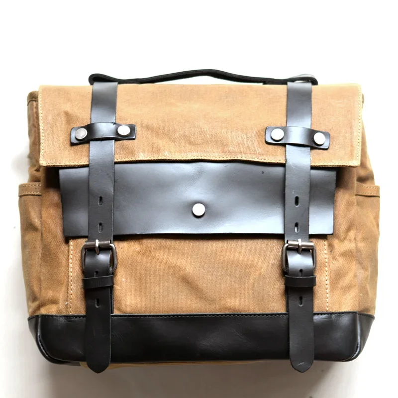 Vintage Universal Motorcycle Luggage Bags Side Bags Bike Travel Bag Waxed Canvas Motorbike  Waterproof  Rider Side Bag Men