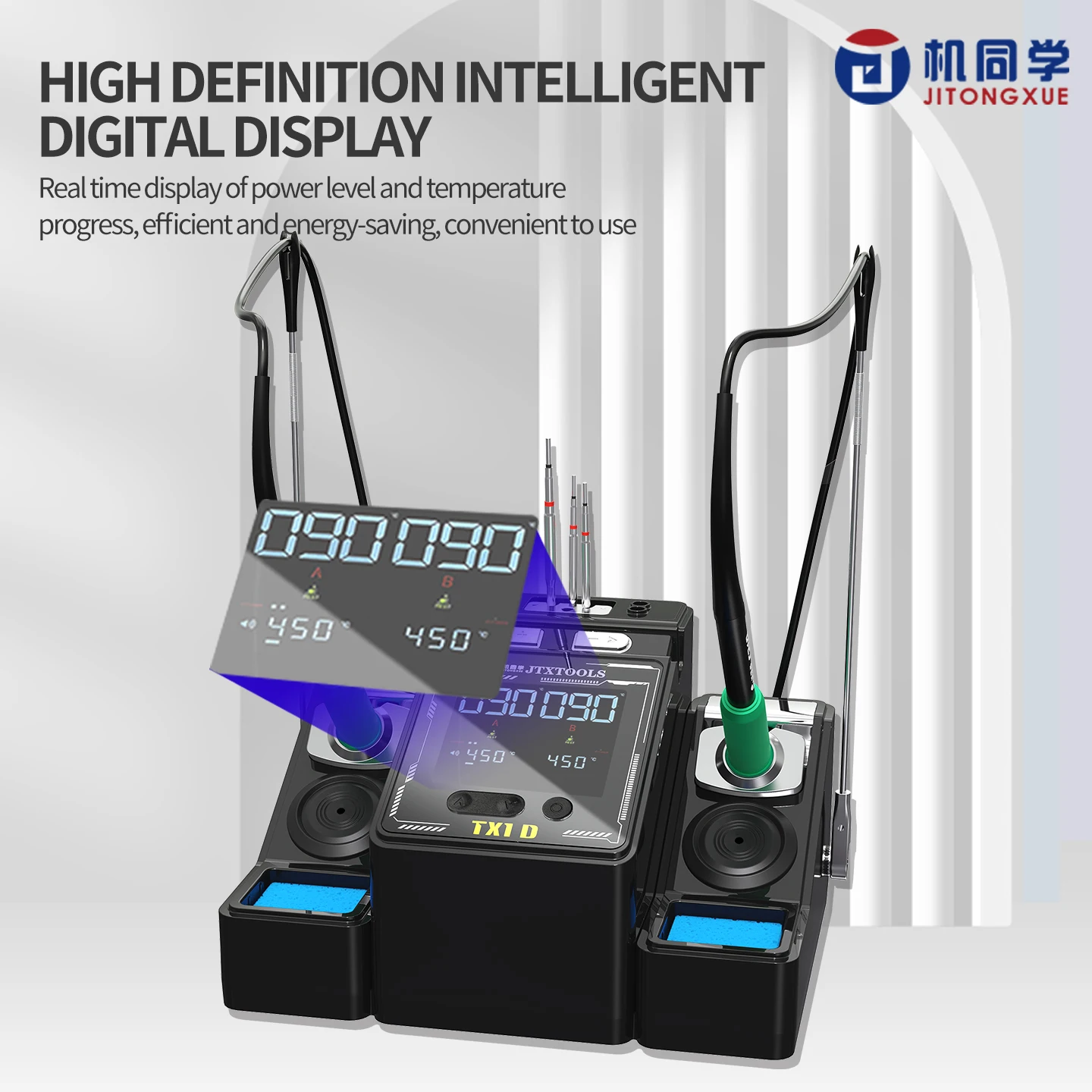 JTX 200W Dual Soldering Station Transformer Fast Heating 90-450°C for Phone PCB Repair C115/210/245 Handle Iron Tips Compatible